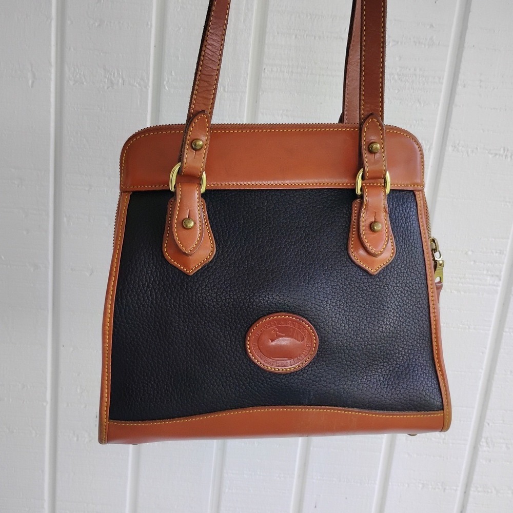 Dooney & Bourke Vintageโ All Weather Leather Navy Brown Shoulder Bag Made in USA